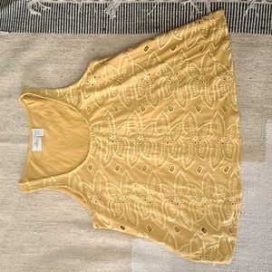 Sleeveless tank embroidered eyelet cutout mustard yellow / tanish  medium